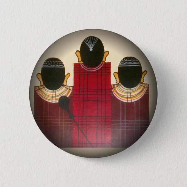 Chequered Maasai Family Portrait 6 Cm Round Badge (Front)