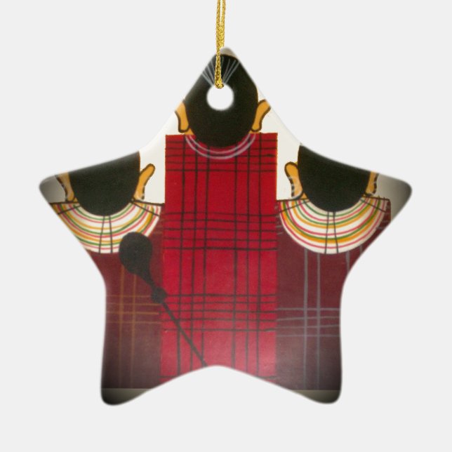 Chequered Maasai Family Portrait Ceramic Tree Decoration (Front)