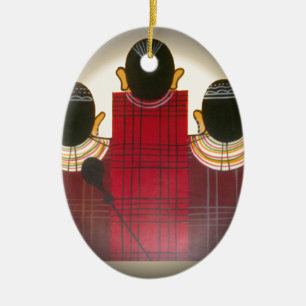 Chequered Maasai Family Portrait Ceramic Tree Decoration
