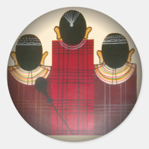 Chequered Maasai Family Portrait Classic Round Sticker