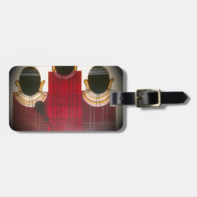 Chequered Maasai Family Portrait Luggage Tag (Front Horizontal)