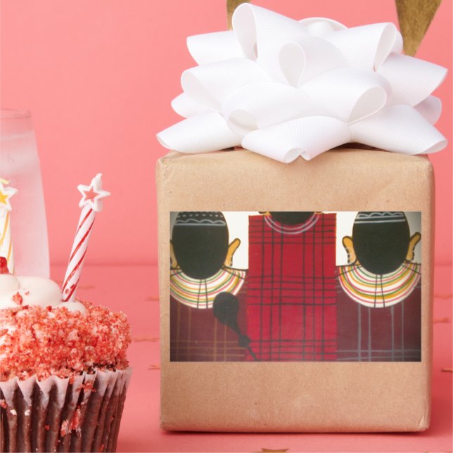 Chequered Maasai Family Portrait Rectangular Sticker (Party)