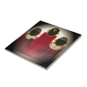 Chequered Maasai Family Portrait Tile