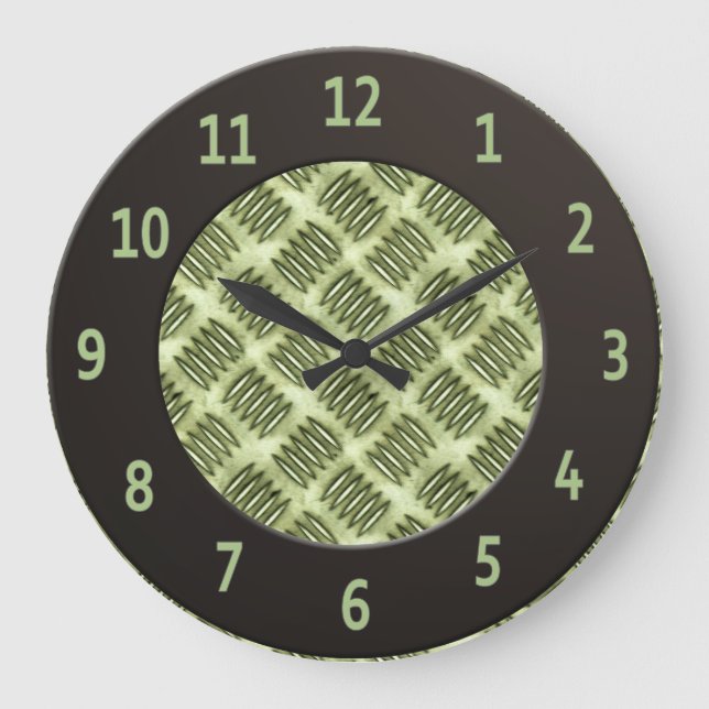 Chequered Metal Steel Flooring Diagonal Texture Large Clock (Front)