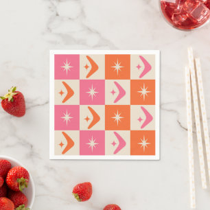 Chequered Mid Century Boomerangs pink and orange Napkin