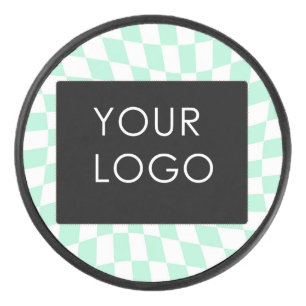 Chequered Mint Customisable Business Add Logo     Hockey Puck