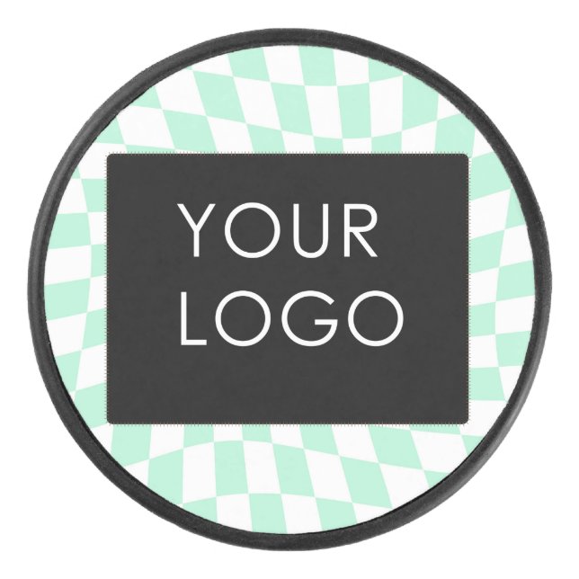 Chequered Mint Customisable Business Add Logo     Hockey Puck (Front)