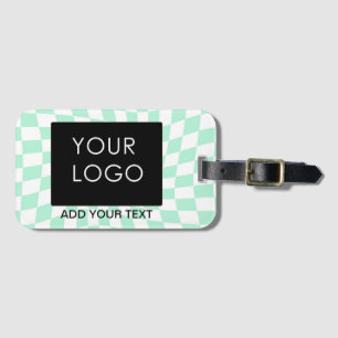 Chequered Mint Customisable Business Add Logo    Luggage Tag