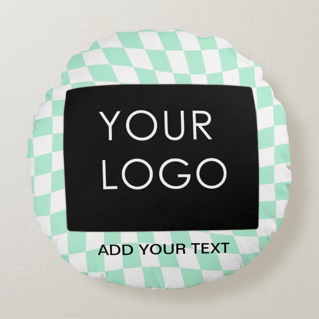 Chequered Mint Customisable Business Add Logo Round Cushion (Front)