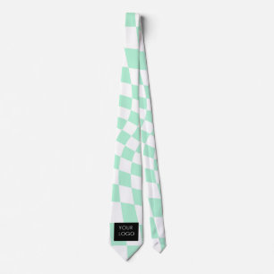 Chequered Mint Customisable Business Add Logo Tie