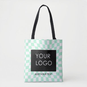 Chequered Mint Customisable Business Add Logo   Tote Bag