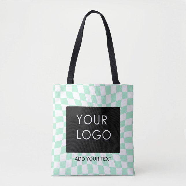 Chequered Mint Customisable Business Add Logo   Tote Bag (Front)