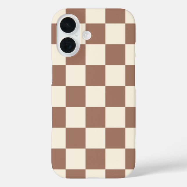 Chequered Mocha Mousse Brown White Girly Cute Case-Mate iPhone Case (Back)