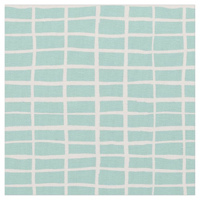 Chequered mosaic tile dashes gingham checks Mint  Fabric (Close Up)