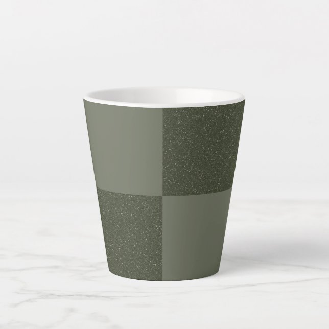 Chequered Moss Green Latte Mug – Customisable (Front)