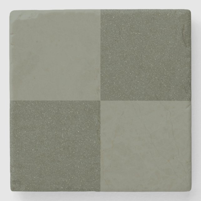 Chequered Moss Green Stone Coaster – Customisable (Front)