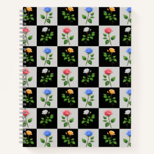 Chequered Multicolored Rose Floral Design Notebook