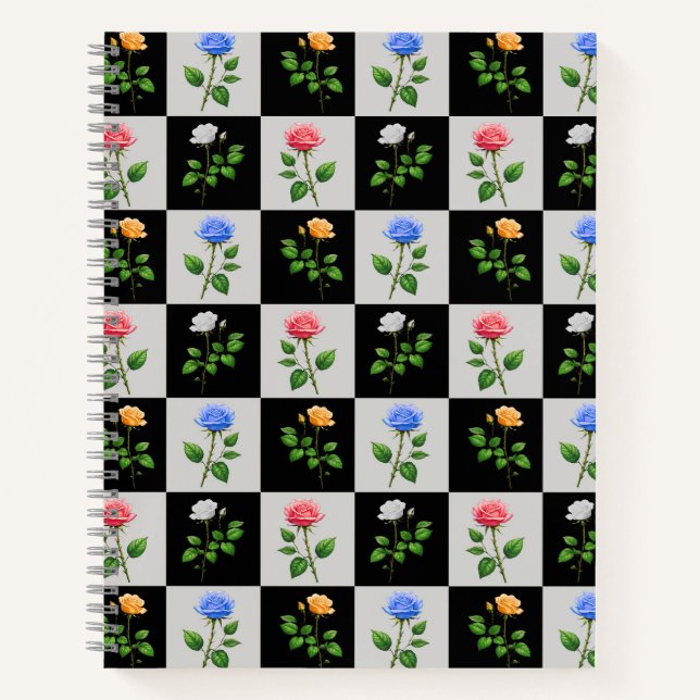 Chequered Multicolored Rose Floral Design  Notebook (Front)