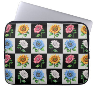 Chequered Multicolored Sunflower Floral Design  Laptop Sleeve