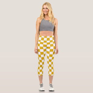 Chequered mustard yellow and White Capri Leggings