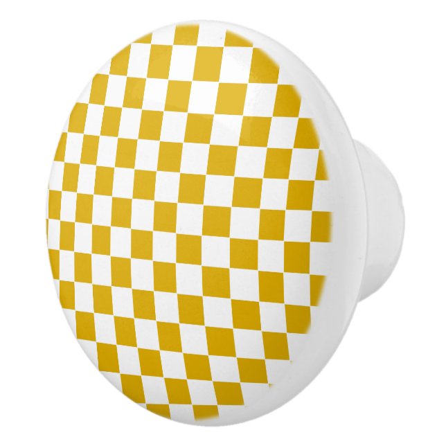 Chequered mustard yellow and White Ceramic Knob (Right)