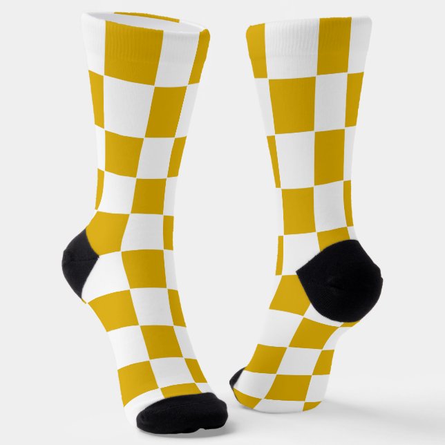 Chequered mustard yellow and White Socks (Angled)