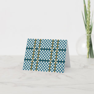 Chequered Name / Family Initial Blue Green Thank You Card