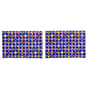 Chequered Nautical Signal Flags Navy Blue Pillowcase