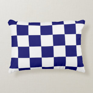 Chequered Navy and White Decorative Cushion
