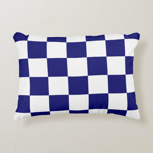 Chequered Navy and White Decorative Cushion (Front)