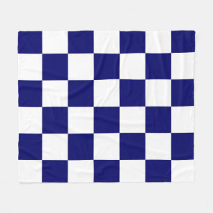 Chequered Navy and White Fleece Blanket