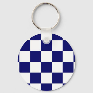 Chequered Navy and White Key Ring
