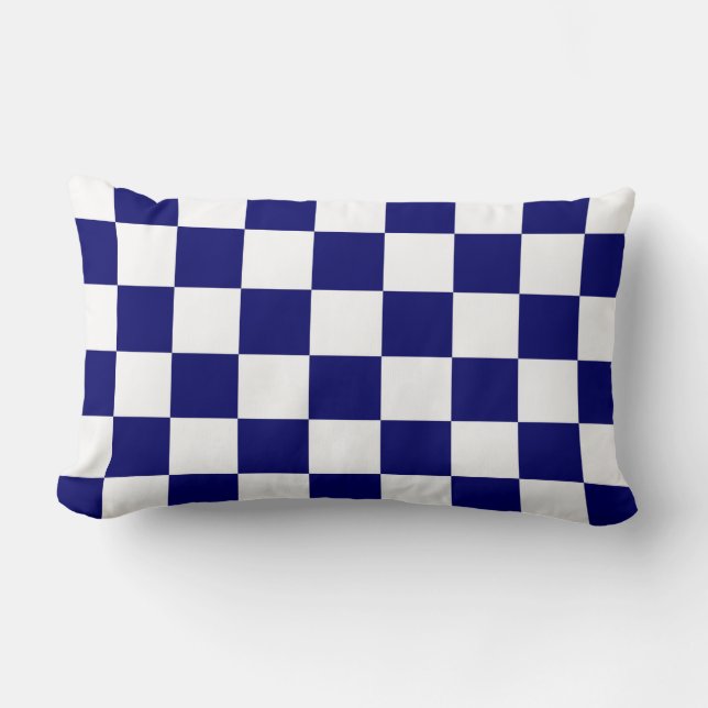 Chequered Navy and White Lumbar Cushion (Front)