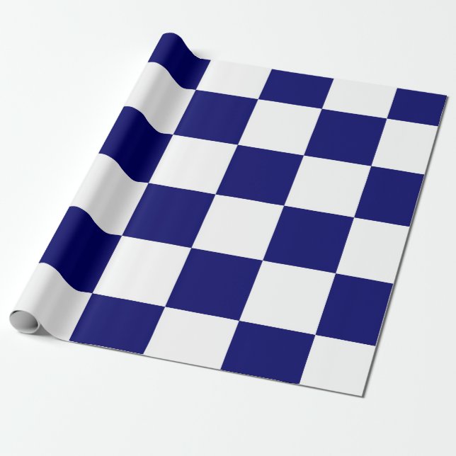 Chequered Navy and White Wrapping Paper (Unrolled)