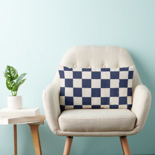 Chequered Navy Blue and Cream Lumbar Cushion