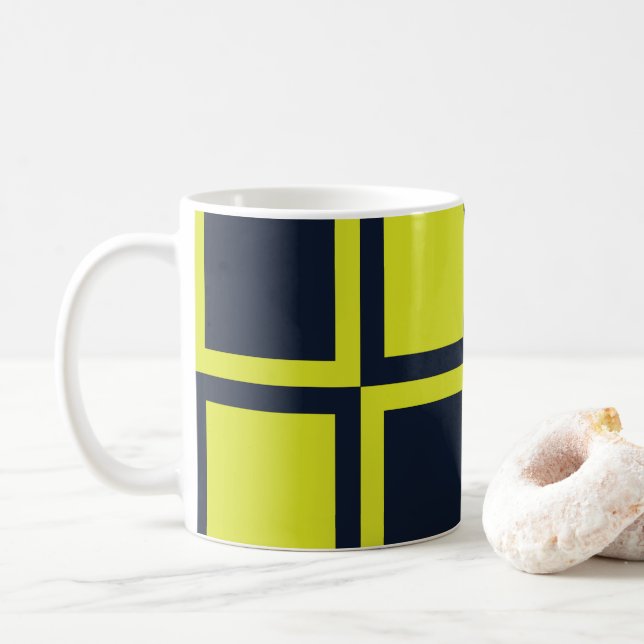 Chequered Navy Blue Green Chequerboard  Coffee Mug (With Donut)