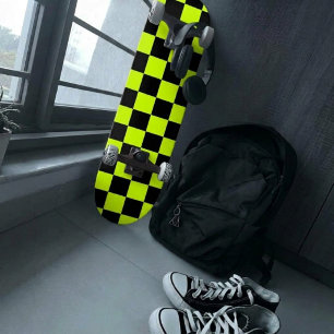 Chequered Neon Green and Black Skateboard
