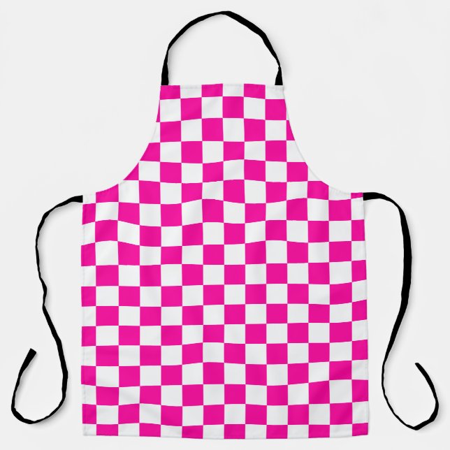 Chequered Neon Pink and White  Apron (Front)