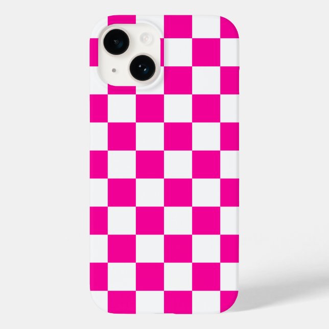 Chequered Neon Pink and White  Case-Mate iPhone Case (Back)