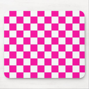 Chequered Neon Pink and White Mouse Mat