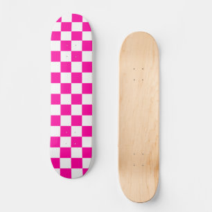 Chequered Neon Pink and White  Skateboard
