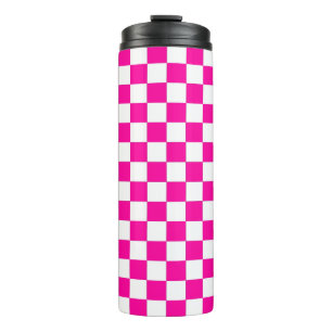 Chequered Neon Pink and White Thermal Tumbler