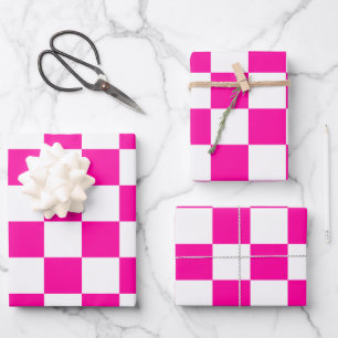 Chequered Neon Pink and White Wrapping Paper Sheet