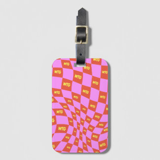 chequered neon pink orange yellow modern retro luggage tag
