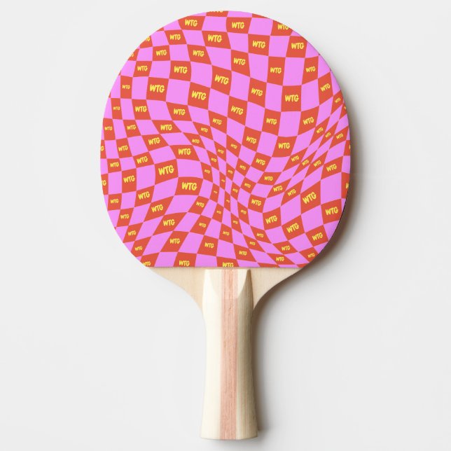 chequered neon pink orange yellow modern retro  ping pong paddle (Front)