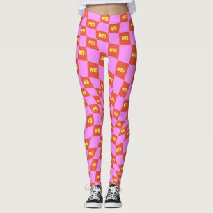 chequered neon pink orange yellow monogrammed  leggings