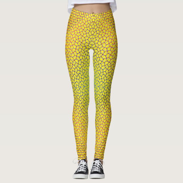 Chequered Net pattern 01 BYellow BG Leggings (Front)