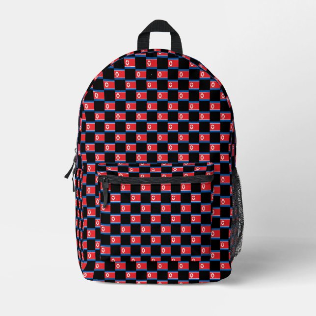Chequered North Korea Flag Pattern  Printed Backpack (Front)