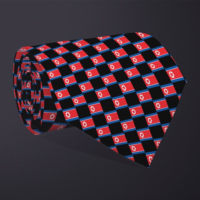 Chequered North Korea Flag Pattern  Tie (Creator Uploaded)