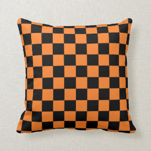 Chequered Orange and Black Cushion